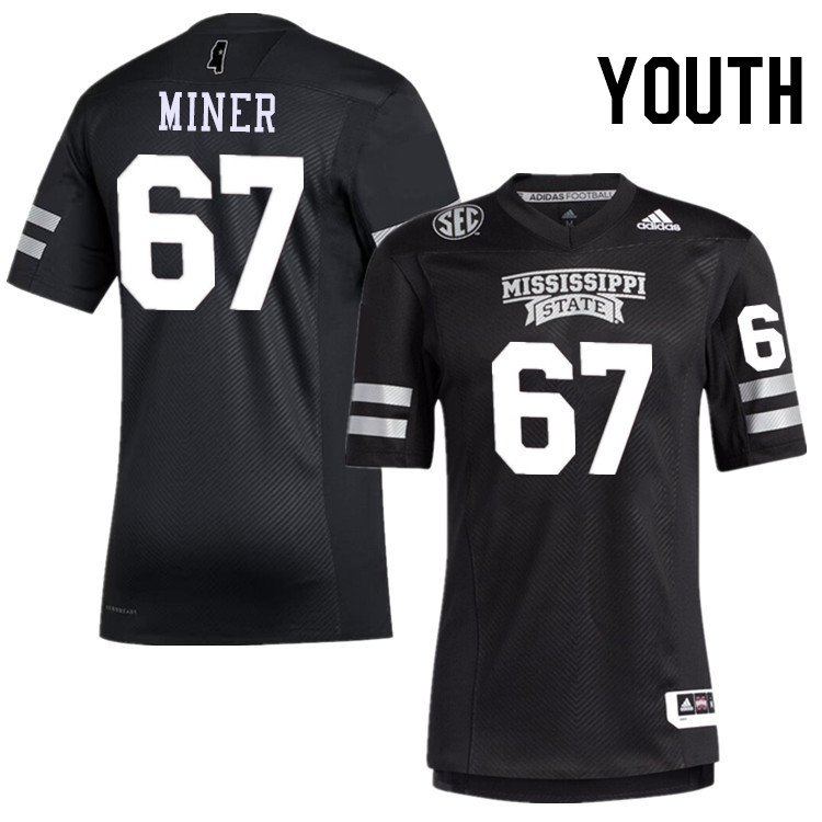 Youth #67 Ethan Miner Mississippi State Bulldogs College Football Jerseys Stitched-Black